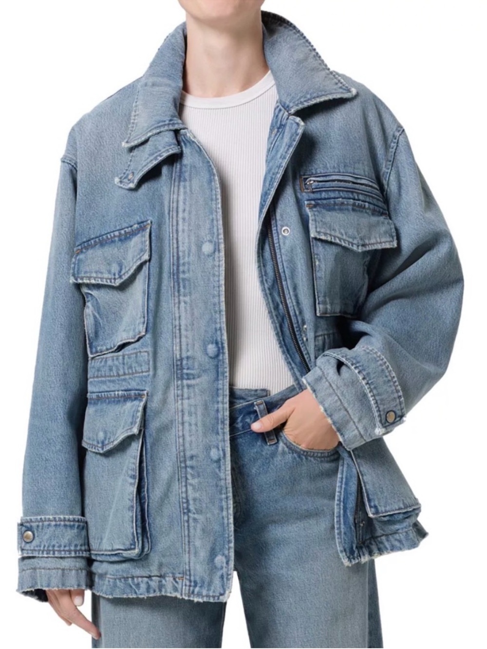 $598 NWOT Agolde “Aubrey” Utility Denim Jacket in Conclusion Sz M